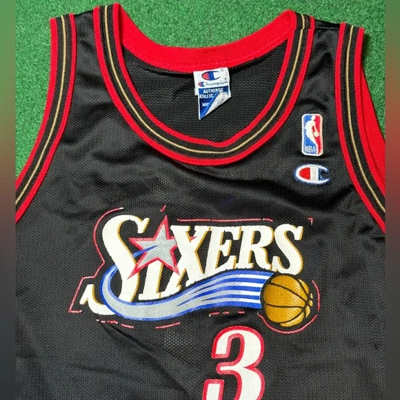 Vtg 90s Allen Iverson Champion Philadelphia Sixers Kids XL Mens Medium Jersey Jerseys